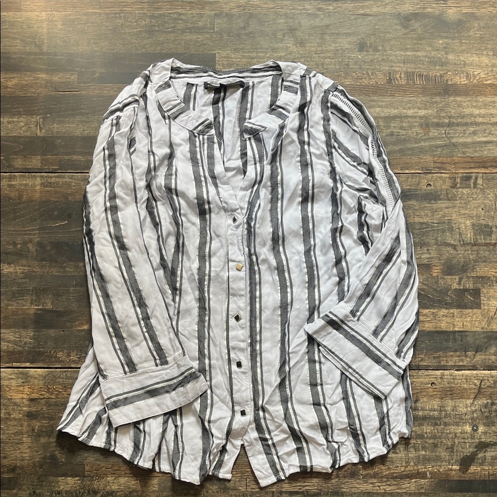 Adrienne Vittadini Black and White Striped Button Down Shirt